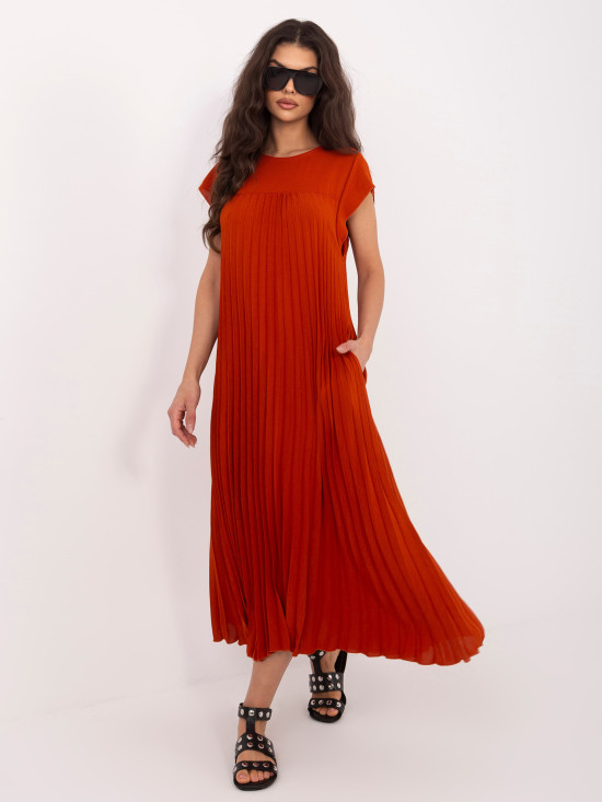 Rochie midi cocktail portocalie fără mâneci