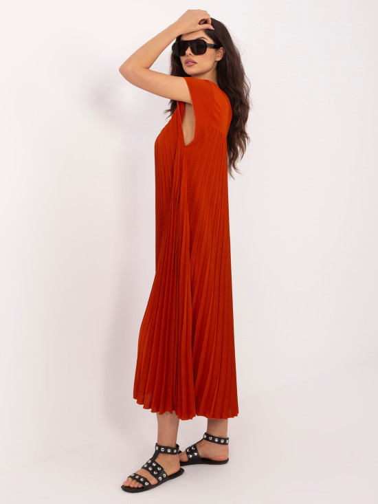 Rochie midi cocktail portocalie fără mâneci