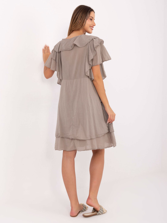 Rochie oversize bej cu mâneci scurte