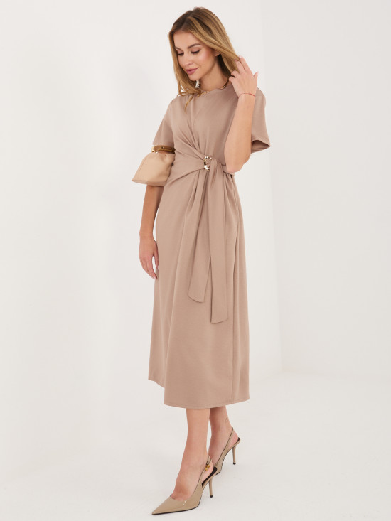 Rochie midi bej cu mânecă scurtă