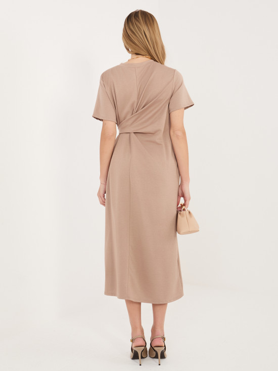 Rochie midi bej cu mânecă scurtă