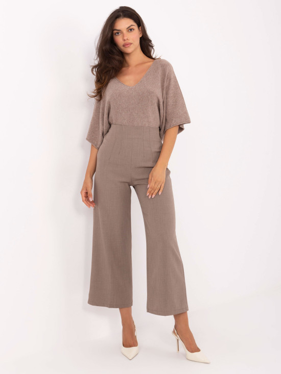 Pantaloni eleganți bej cu talie înaltă