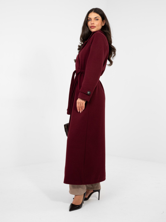 Palton roșu elegant de tranziție cu curea