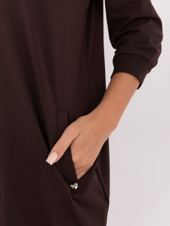 Rochie maro din bumbac cu mâneci 3/4 și decolteu în V