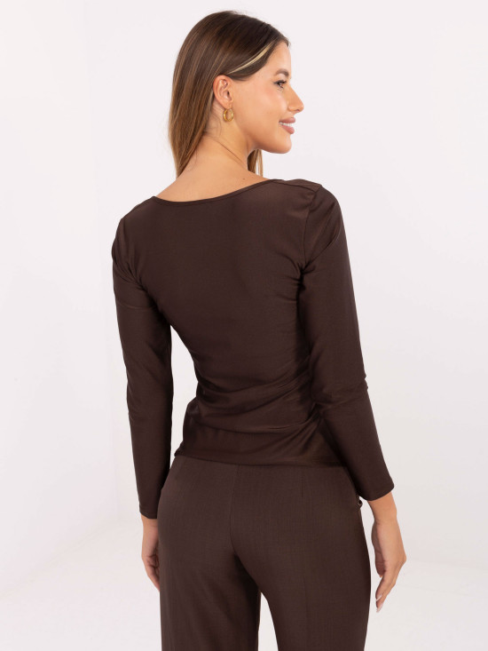 Bluză elegantă cu mâneci lungi în culoare maro închis