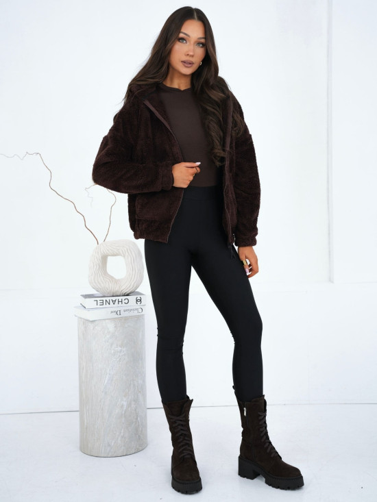 Hanorac maro cu glugă și fermoar