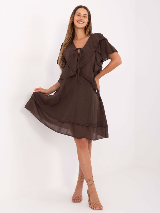 Rochie oversize maro cu mâneci scurte