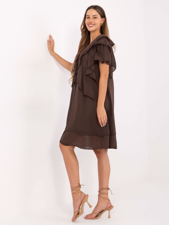 Rochie oversize maro cu mâneci scurte
