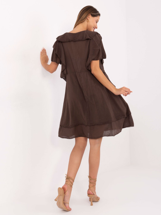 Rochie oversize maro cu mâneci scurte