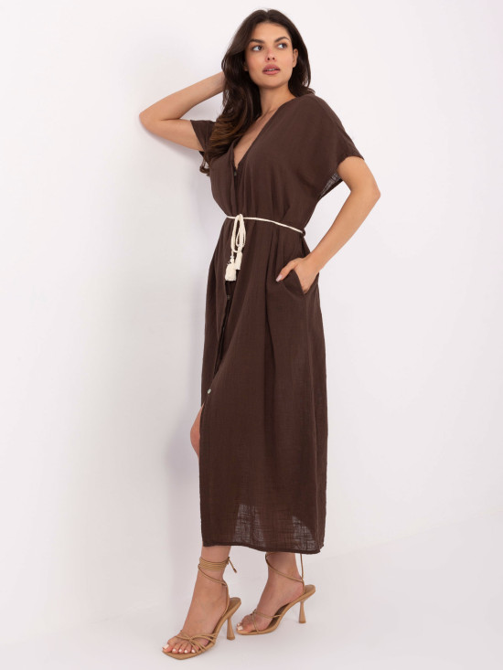 Rochie oversize maro cu mâneci scurte