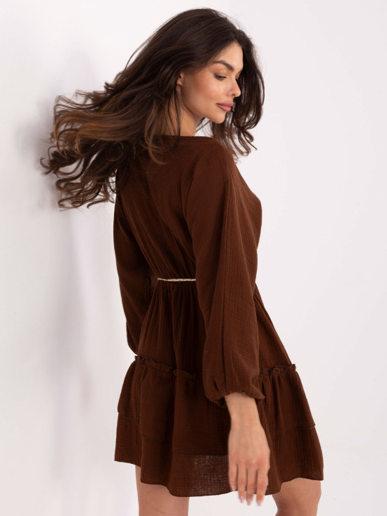 Rochie elegantă evazată în culoare maro închis