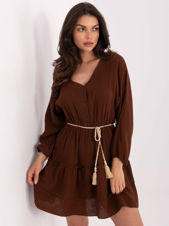 Rochie elegantă evazată în culoare maro închis