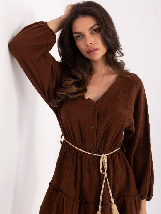 Rochie elegantă evazată în culoare maro închis