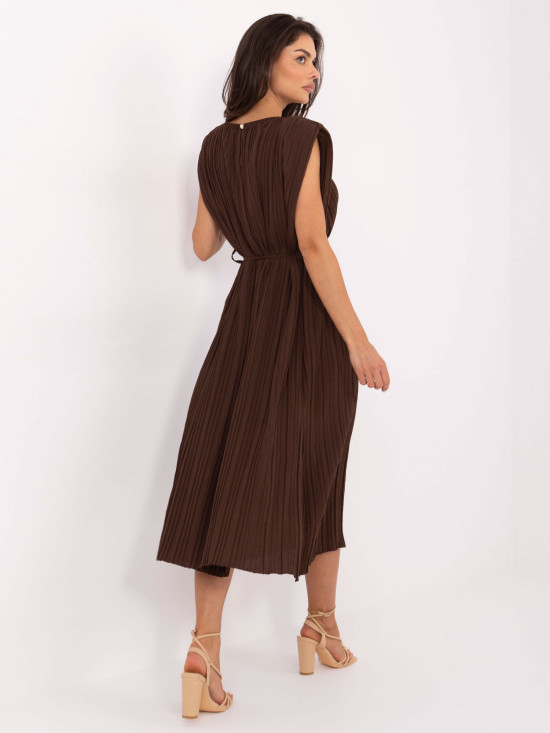 Rochie midi elegantă în culoare maro închis