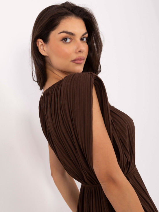 Rochie midi elegantă în culoare maro închis