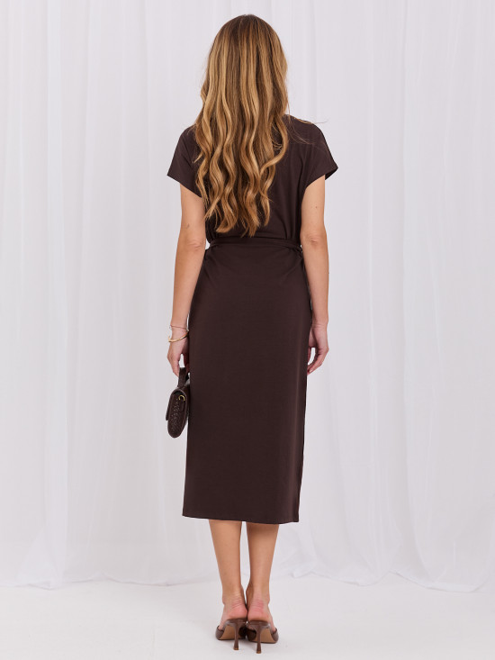 Rochie midi maro cu curea