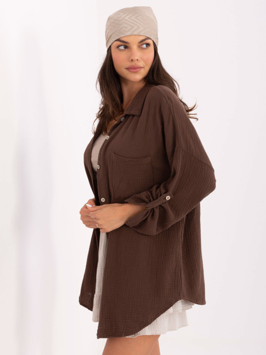Cămașă elegantă maro cu mâneci lungi