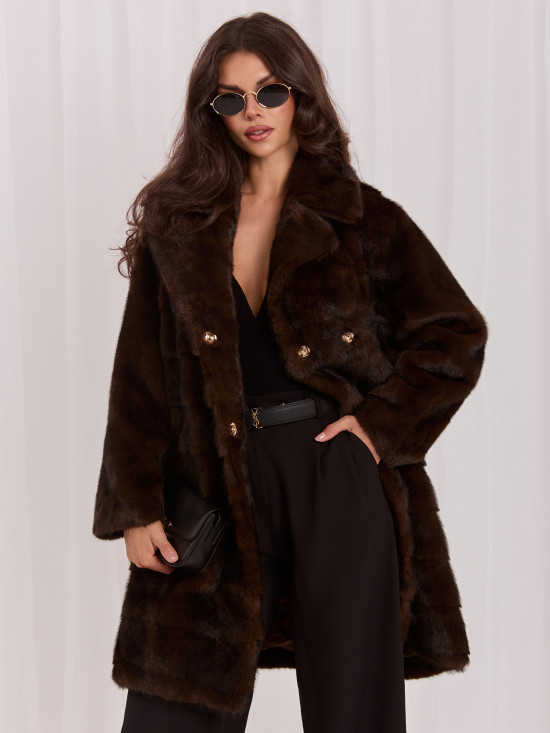 Palton elegant maro cu curea și căptușeală