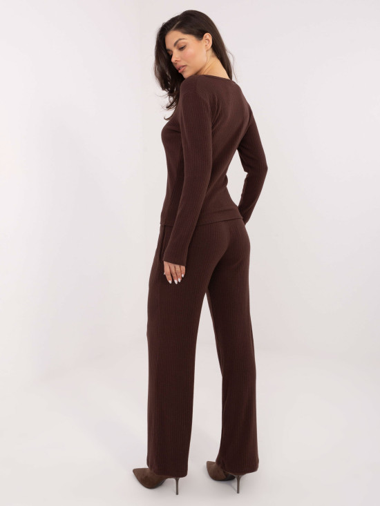 Pantaloni largi de damă din tricot reiat, maro