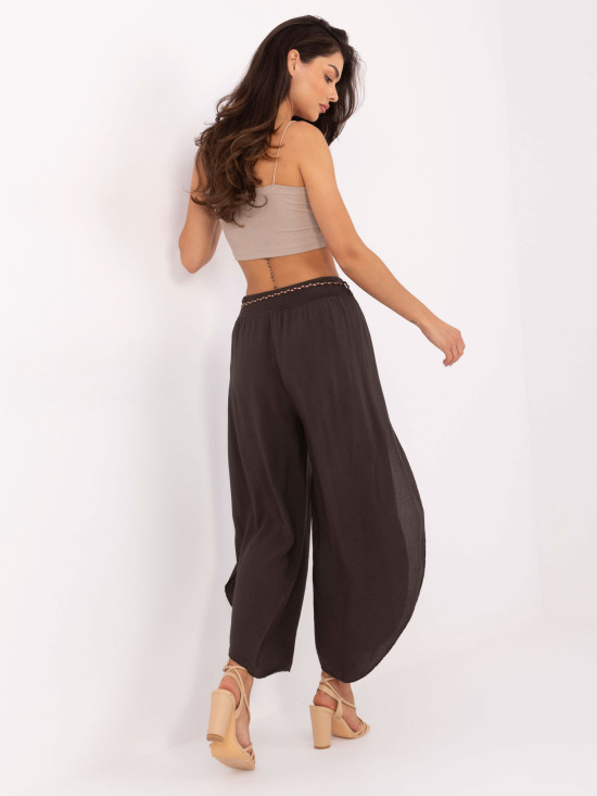 Pantaloni palazzo eleganți în culoare maro închis