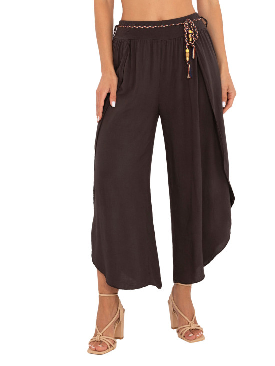 Pantaloni palazzo eleganți în culoare maro închis