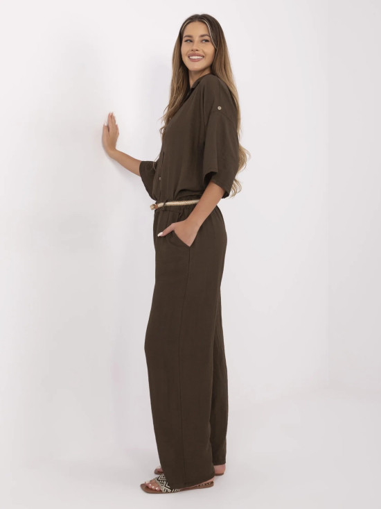 Pantaloni eleganți maro cu talie înaltă