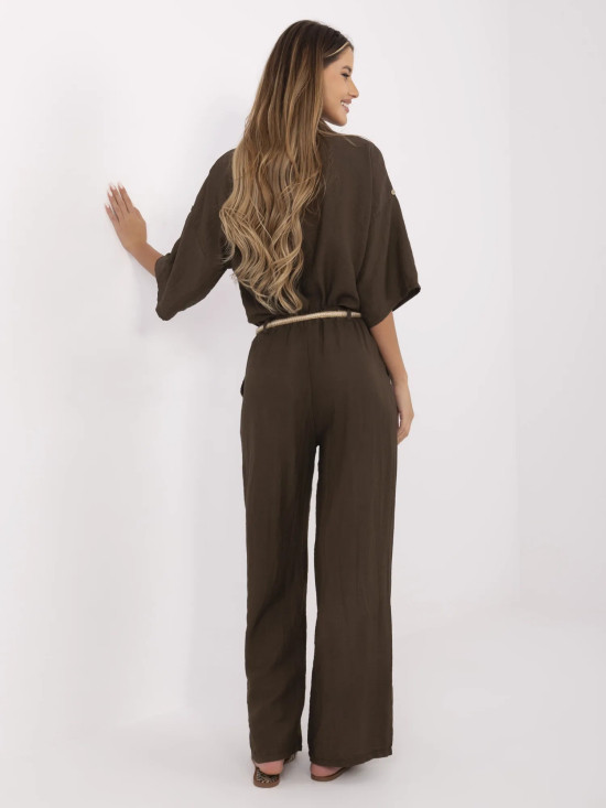 Pantaloni eleganți maro cu talie înaltă