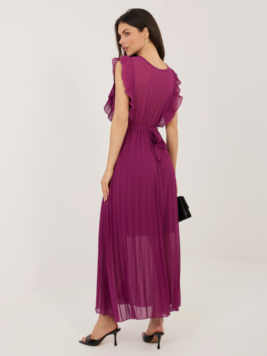 Rochie midi evazată mov închis cu curea