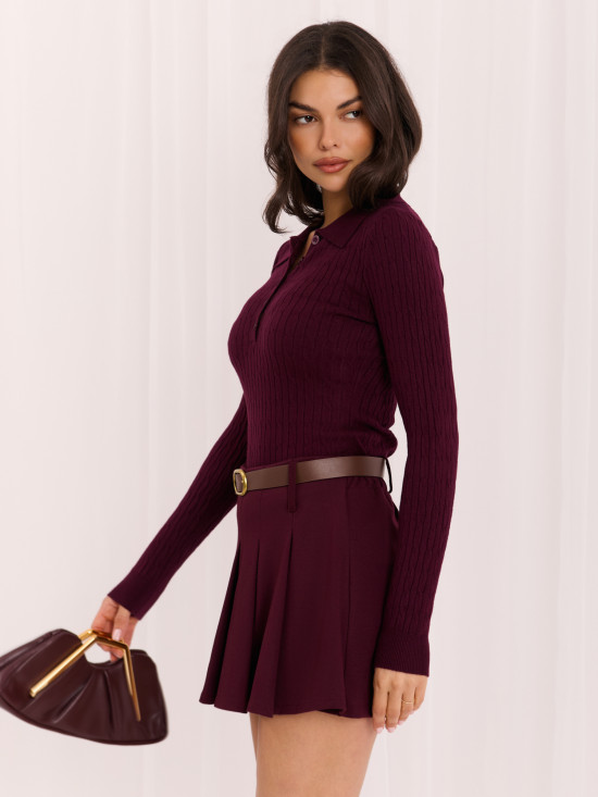 Pulover polo mov cu guler și nasturi