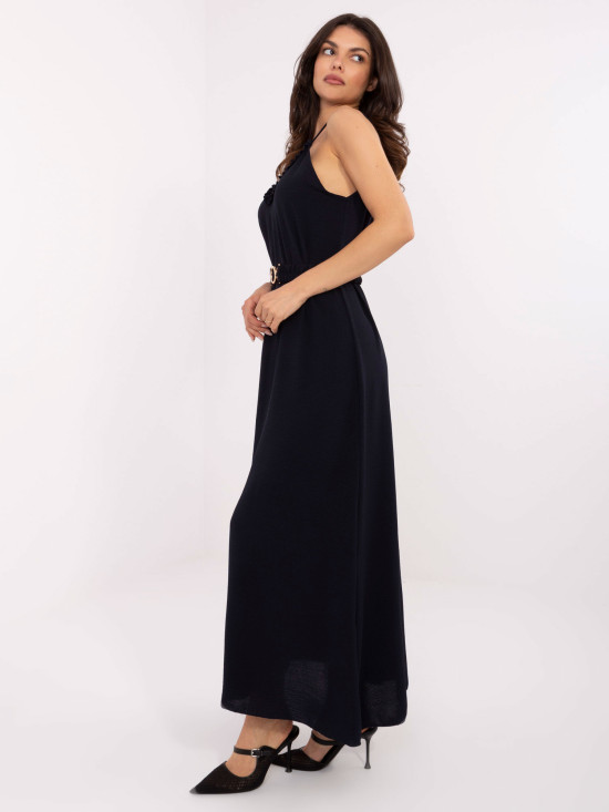 Rochie maxi cu volane în culoare bleumarin