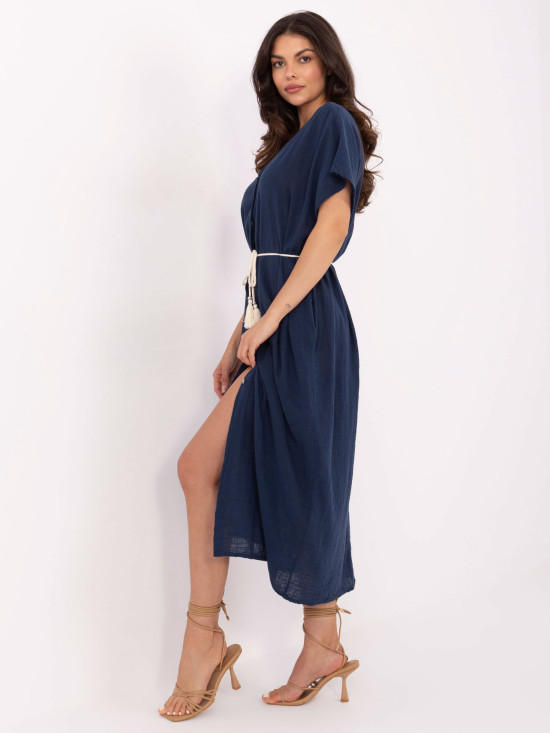 Rochie de vară oversize albastră cu curea și buzunare