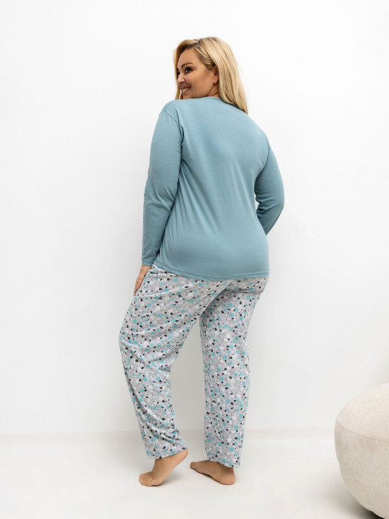 Pijamă din bumbac cu model floral și nasturi