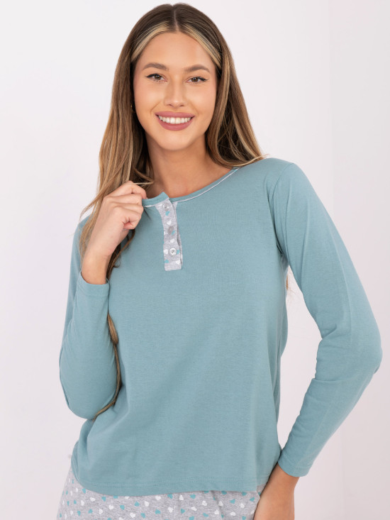 Pijamă din bumbac cu imprimeu, verde mentă