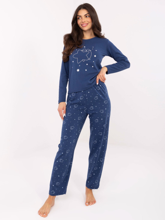 Pijamă damă cu mânecă lungă, albastru închis