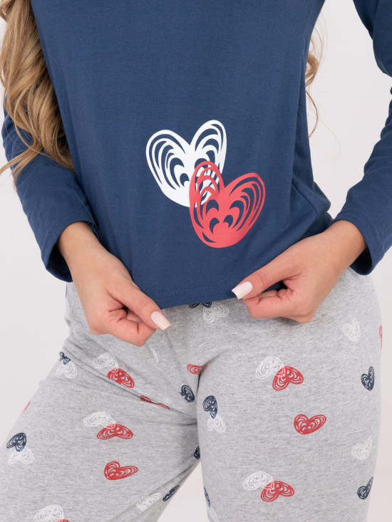 Pijamă din bumbac cu imprimeu, albastru închis