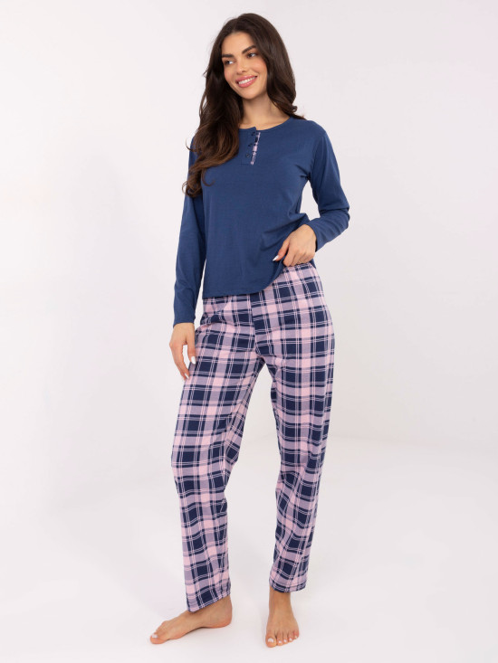 Pijamă damă cu mânecă lungă, albastru închis