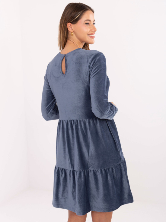 Rochie evazată bleumarin cu volan