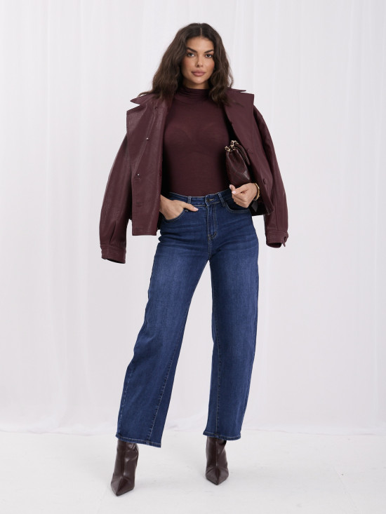 Blugi mom fit bleumarin cu talie înaltă