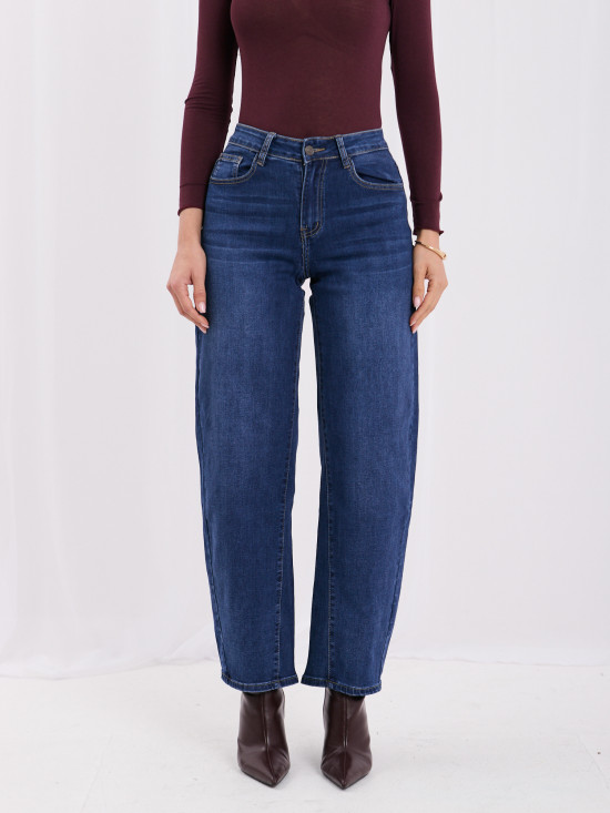 Blugi mom fit bleumarin cu talie înaltă
