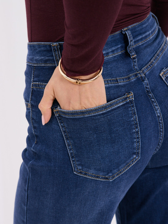 Blugi mom fit bleumarin cu talie înaltă