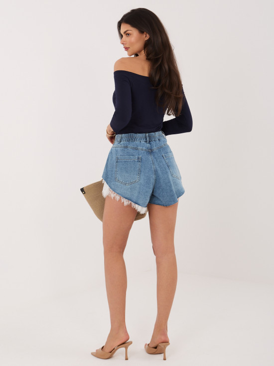 Pantaloni scurți din denim cu dantelă, albaștri