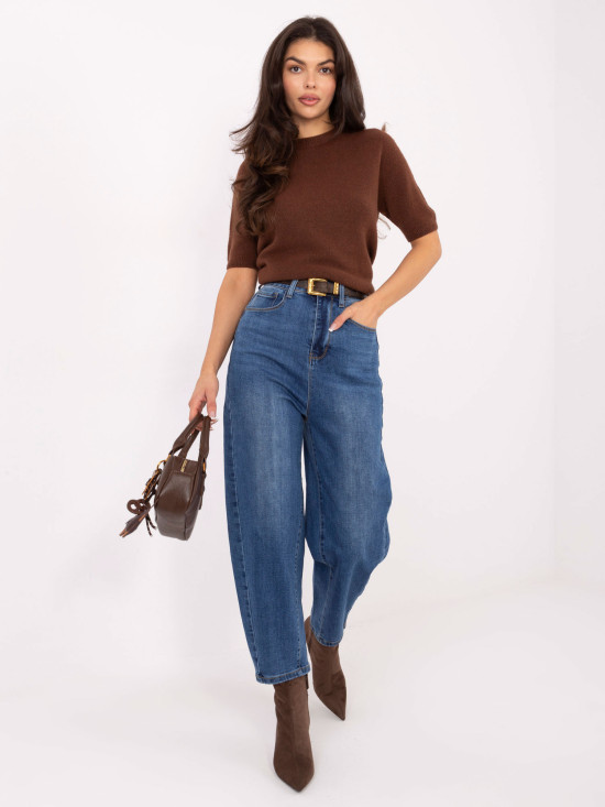 Blugi damă balloon fit cu talie înaltă, albastru închis