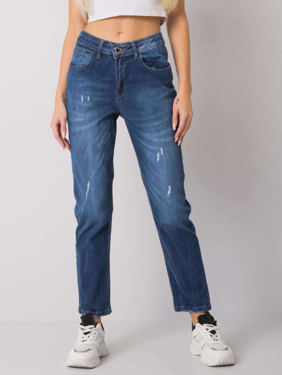 Jeans mom de culoare albastru închis cu croială dreaptă