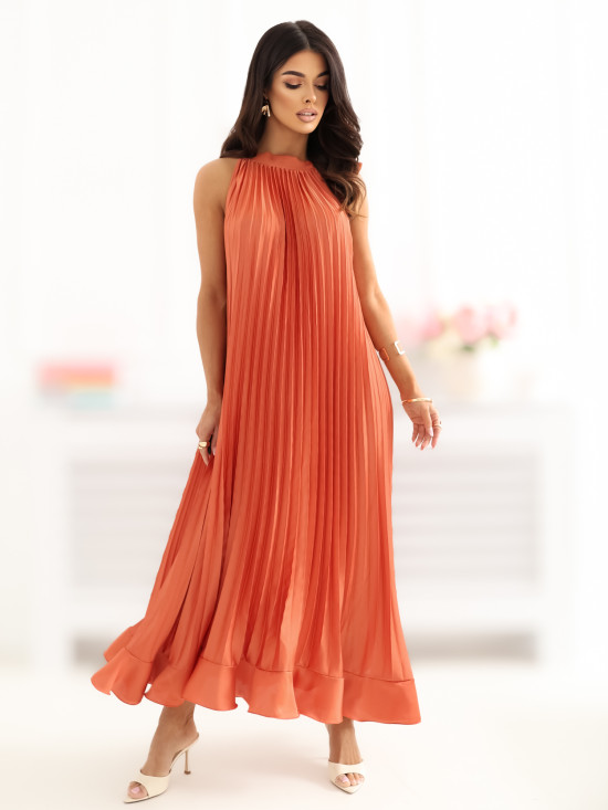 Rochie midi cocktail portocalie fără mâneci