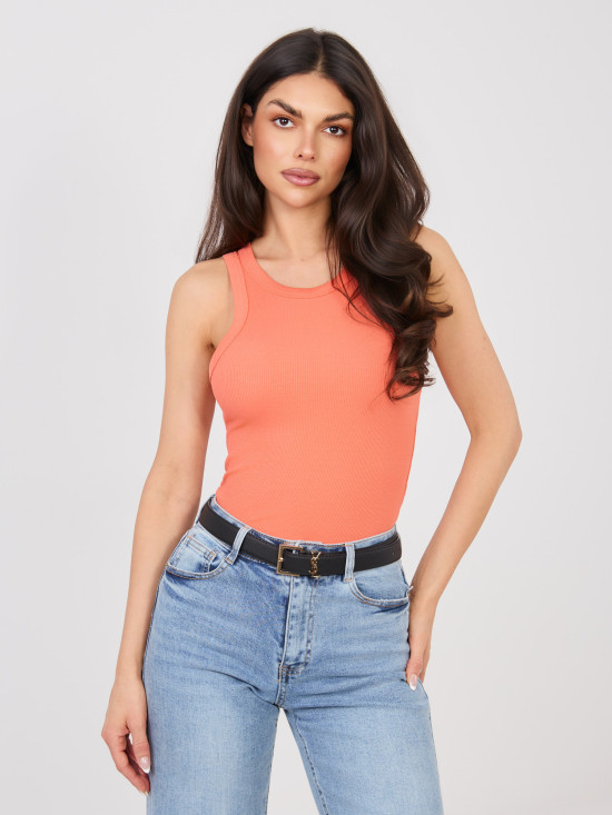 Top portocaliu fără mâneci, cu nervuri