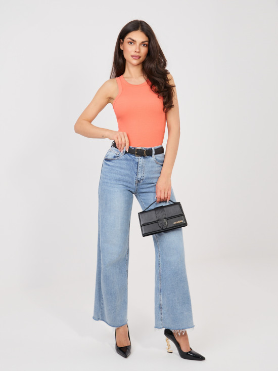 Top portocaliu fără mâneci, cu nervuri