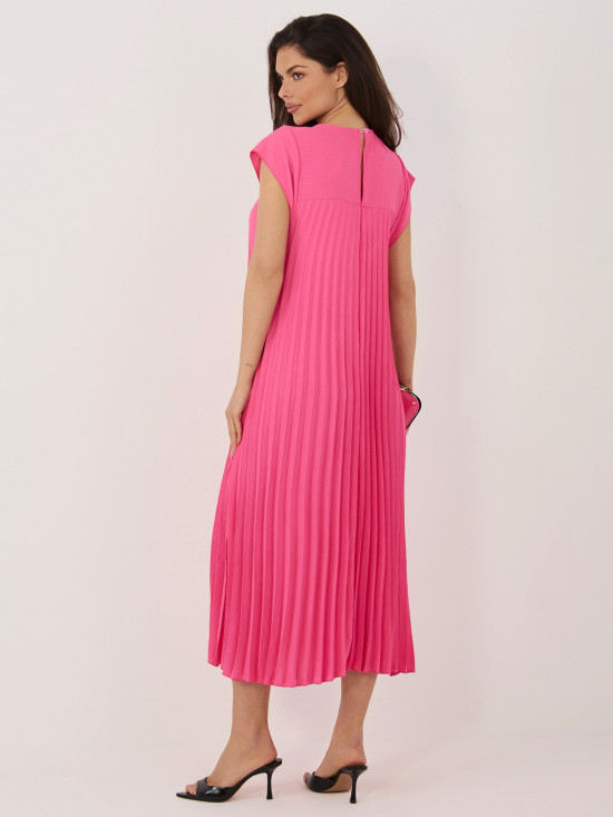 Rochie midi roz elegantă cu buzunare