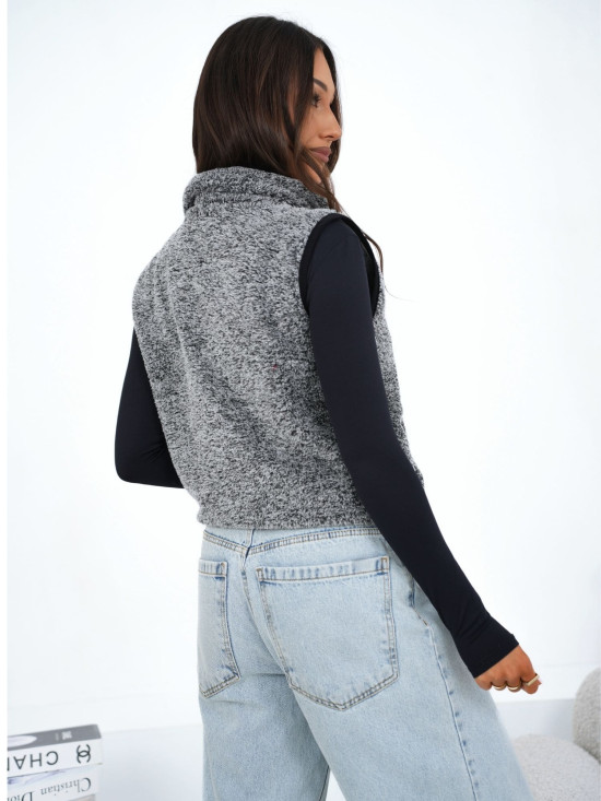 Vestă de damă din blană artificială gri închis