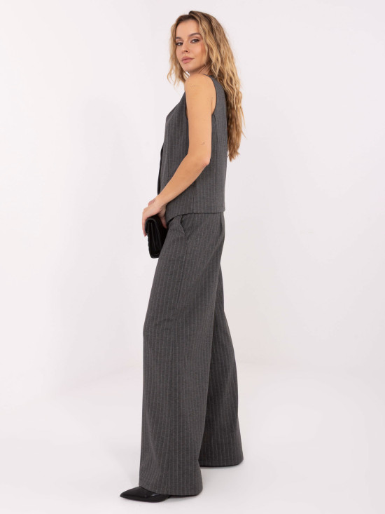 Pantaloni eleganți largi cu dungi, gri închis