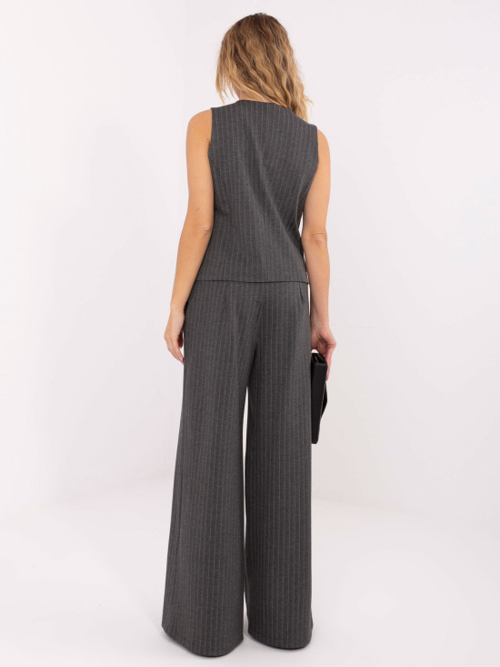 Pantaloni eleganți largi cu dungi, gri închis